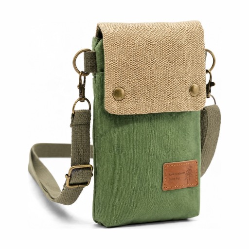 Lærred crossbody taske til mobil 19 x 12 x 2 cm Lille taske med klap Tre rum Justerbar rem Unisex