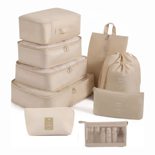 Conjunto de 10 organizadores de viagem para mala Embalagens para roupa até 40 x 30 cm Saco para sapatos Dois sacos e necessaire