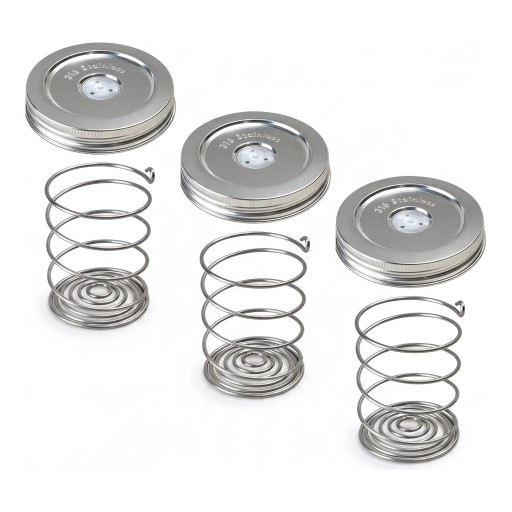 Fermenteringslåg 3 stk med fjedre 86 mm Rustfrit stål 316 Silikoneventil Sølv Til glas med bred åbning Til fermentering