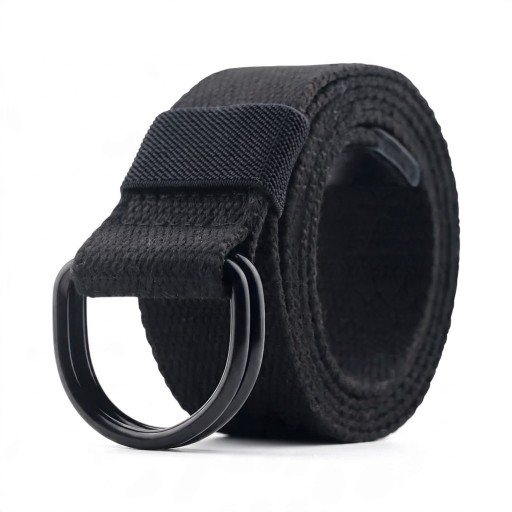 Plátený opasek s dvojitou D prackou 120 x 3,8 cm Taktický textilný pás s kovovými krúžkami Unisex k džínsom aj nohaviciam