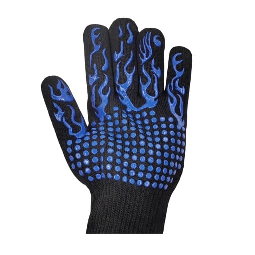 Gant de protection avec éléments antidérapants Longueur 25 cm Cinq doigts avec manchette côtelée Matériau tricoté Motif flammes