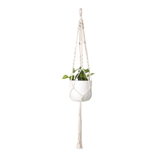 Hamac en macramé pour pot de fleurs avec une boucle tressée et des bras torsadés Longueur 105 cm Corde tressée à la main en fibres végétales Blanche