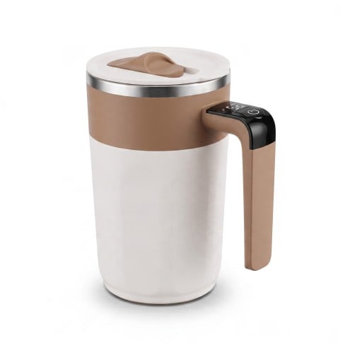 Automatischer Mischbecher 8,7 x 7 x 14 cm für 400 ml mit Temperaturanzeige am Griff und Schiebedeckel mit USB-C-Ladung
