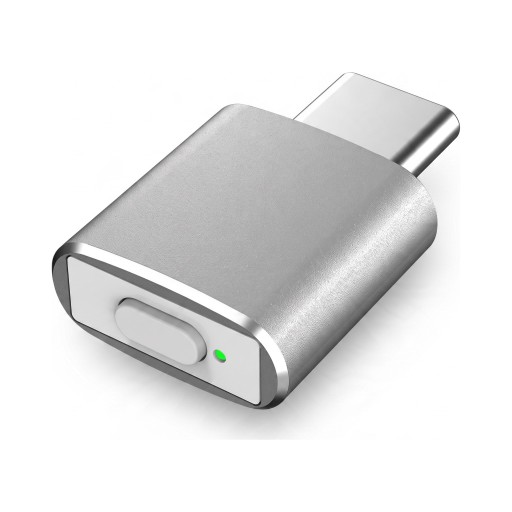 Mouse Jiggler USB-C Hjørnet med ON/OFF-knap og 3 tilstande Aluminium Sølv mod at sætte computeren og bærbare i dvale
