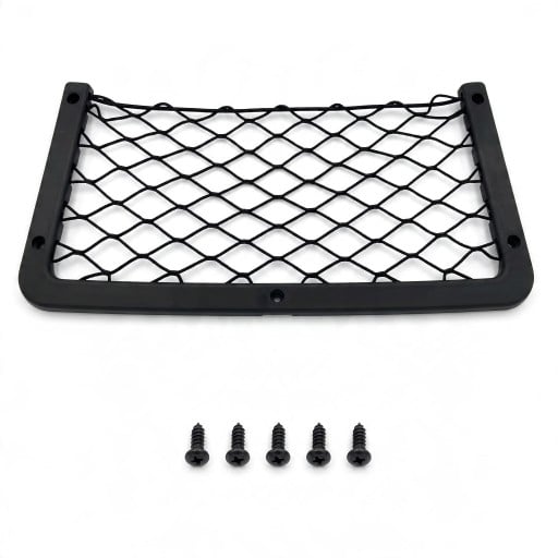 Úložná síť do auta a karavanu 36 x 18 cm Pružná síťka s pevným rámem z ABS Na dveře stěnu i opěradlo Černá Montáž pomocí šroubů