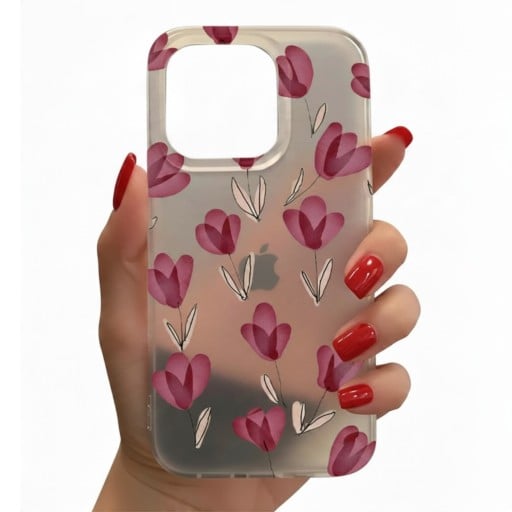 Pouzdro na iPhone 18 Pro Průhledný matný kryt Motiv růžových tulipánů Měkký rám z TPU Tvrdý zadní panel Ochrana proti nárazům