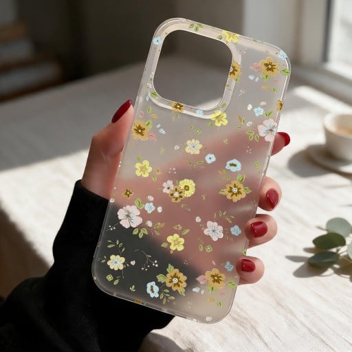 Pouzdro na iPhone 18 Pro Průhledný matný kryt Motiv barevných kvítků Měkký rám z TPU Tvrdý zadní panel Ochrana proti nárazům