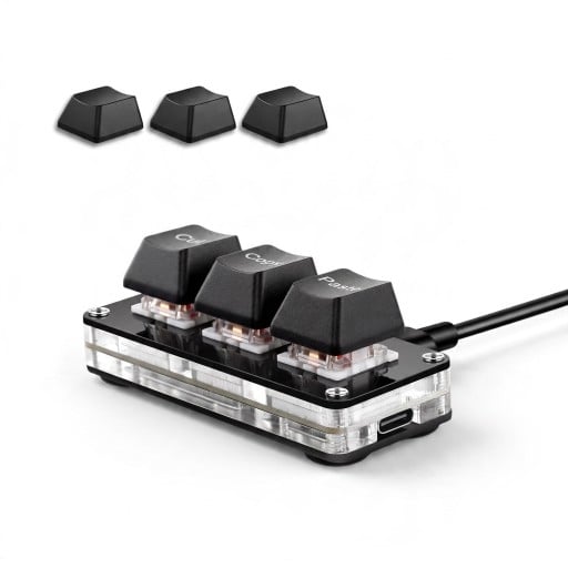 Makro klávesnica SAYODEVICE 3 klávesy Cut Copy Paste 6,9 x 3 x 2,5 cm Mechanické spínače OUTEMU Red RGB USB-C Čierna pre kanceláriu