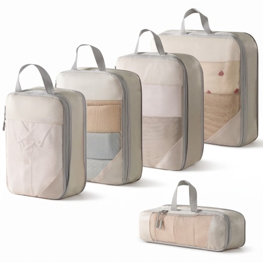 Conjunto de 4 organizadores de compressão para mala 20 x 30 cm até 39 x 40 cm com saco para sapatos em poliéster com rede para viajar