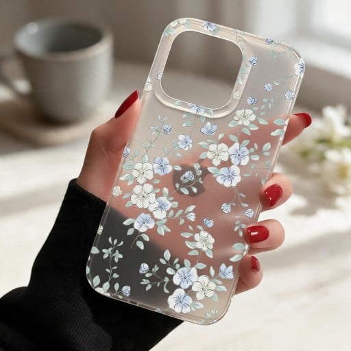 Pouzdro na iPhone 18 Pro Průhledný matný kryt Motiv modrých a bílých květů Měkký rám z TPU Tvrdý zadní panel Ochrana proti nárazům