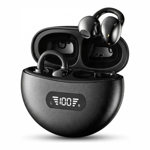 Klipset trådløse Bluetooth 6.0 hovedtelefoner Åben konstruktion Etui med LED-display Op til 24 timers batterilevetid Til sport og opkald