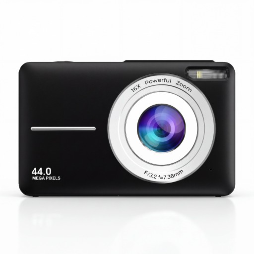 Dětský digitální fotoaparát 44 Mpx 1080P video 16x zoom Displej 2.4″ Detekce úsměvu Samospoušť Karta 32 GB a pouzdro