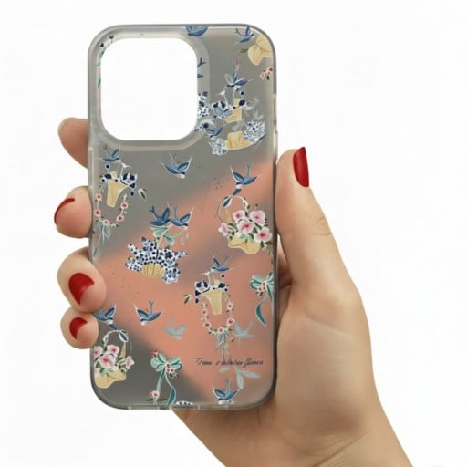 Pouzdro na iPhone 18 Pro Průhledný matný kryt Motiv vlaštovek a košíků s květy Měkký rám z TPU Tvrdý zadní panel Ochrana proti nárazům