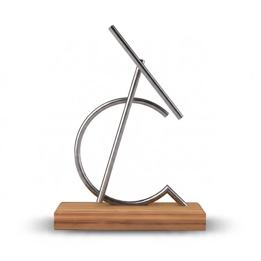 Kinetisk pendul C 28,5 x 9,5 x 24,5 cm Bevægeligt arm på leje Fod i trædekoration Sølv og brun Dekoration til kontoret