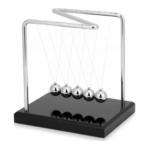 Newton-sving med bøjlet ramme 14 x 12 x 14,5 cm Metal pendul med 5 stål kugler Sølv og sort Dekoration til kontoret
