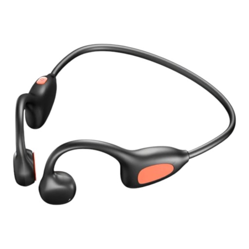 Otevřená sportovní sluchátka za krk s mikrofonem a Bluetooth 5.4 s výdrží 16 hodin a hmotností 36 g v černé barvě s oranžovými prvky