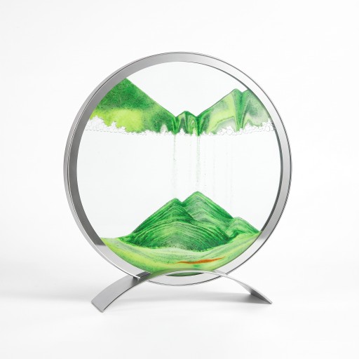 Grand tableau de sable mobile 24,8 x 27,8 cm Rond tableau 3D en verre sur support métallique Décoration pour le salon