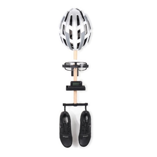 Wall Organiser for Cycling Equipment No Drilling with 3M Adhesive Holder Wooden Rod 30 cm for Helmet Glasses and Gloves