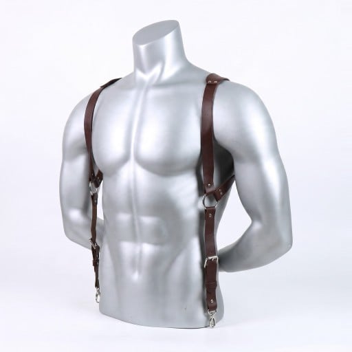 Suspensórios masculinos estilo postro com fechos rotativos e argolas metálicas Largura dos ombros 40–48 cm Couro sintético Para camisa