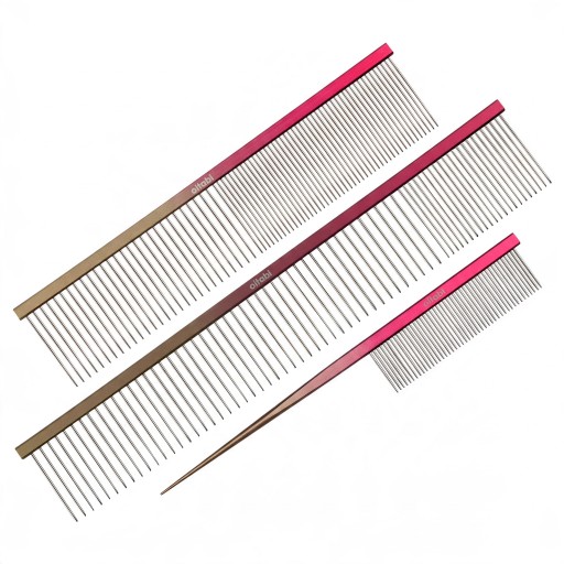 Sæt af 3 kamme til udredning af pels til hunde og katte Kam med spids ende og 2 kombinerede kamme Rustfrit stål 304 Rosa-guld