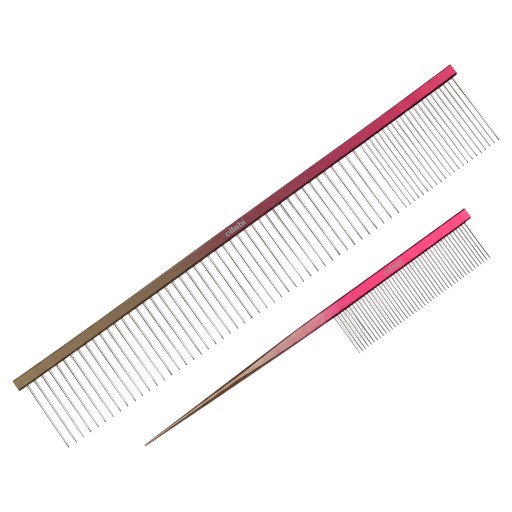Sæt med 2 kamme til børstning af hunde- og kattepels Kam med spids ende og kombineret kam 24,5 cm Rustfrit stål 304 Rosa-guld