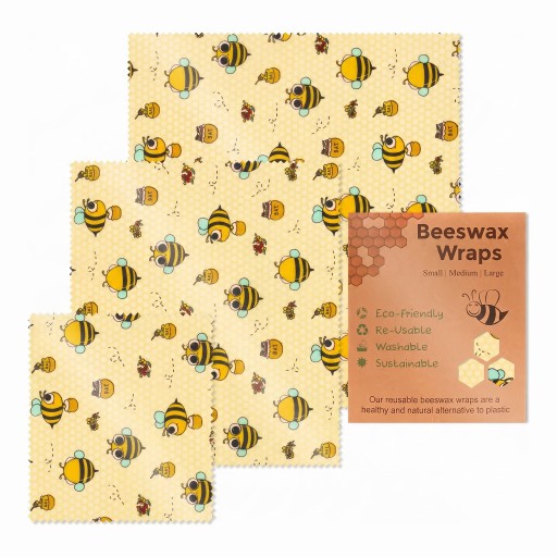 Essuie-tout en cire alimentaire Ensemble de 3 tailles 18 x 20 cm 25 x 28 cm et 33 x 36 cm Coton et cire d'abeille Pour les collations