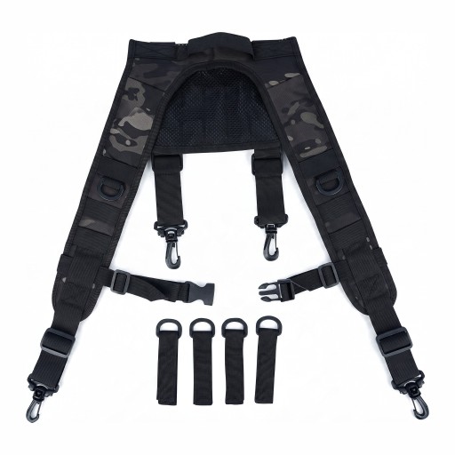 Suspensórios tácteas para cinto de serviço em forma de H com ombros acolchoados MOLLE 4 mosquetões rotativos Poliéster 600D