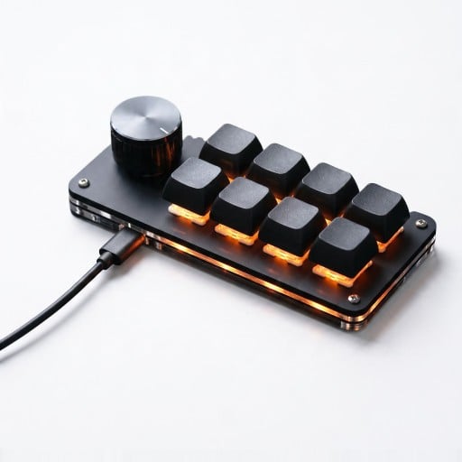 Makro klávesnica 8 kláves a otočný knoflík Mechanické spínače Blue RGB podsvietenie USB-C 12,2 x 5,9 cm pre strih a hry