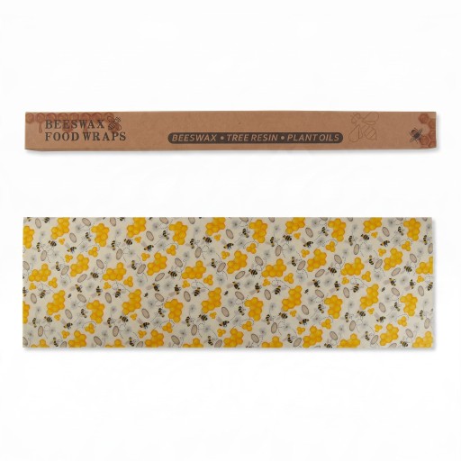 Essuie-tout en cire alimentaire en rouleau 33 x 100 cm Découpable sur mesure Coton avec cire d'abeille Motif abeilles et rayons Pour fruits et pain