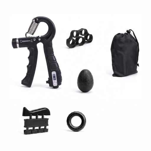 Conjunto de fortalecimento de mãos e dedos Fortalecedor de punho 5 - 60 kg com contador 2 fortalecedores de dedos Anel Bola e Saco Preto Treino