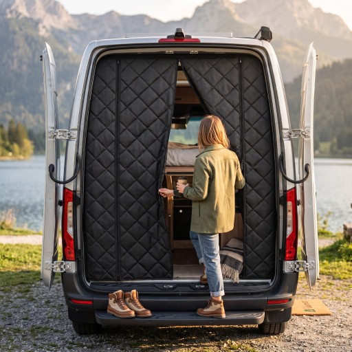 Izolační clona na zadní dveře Fiat Ducato Peugeot Boxer Citroen Relay 2006+ Ram Promaster Termo zatemnění Prošívaná Černá Obytné auto