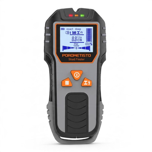 Vægdetektor POROMETISTO DSF01 6v1 med LCD-display dybde detektion af metal 120 mm og ledninger 50 mm grå-sorte til at finde bjælker og kabler