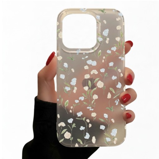 Pouzdro na iPhone 18 Pro Max Průhledný matný kryt Modré a krémové kvítky Měkký rám z TPU Tvrdý zadní panel Ochrana proti nárazům