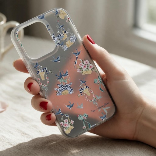 Pouzdro na iPhone 18 Pro Max Průhledný matný kryt Vlaštovky a košíky s květy Měkký rám z TPU Tvrdý zadní panel Ochrana proti nárazům
