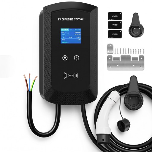 Ladegerät für Elektroautos Wallbox Typ 2 7,6 kW 32 A einphasig mit App und RFID-Karte 31 x 16 x 9 cm Schwarz Heimladen