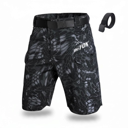 Men's Cycling Shorts with Belt Side Cargo Pockets Elastic Waist Cotton and Polyester Knee-Length Black with Snake Pattern