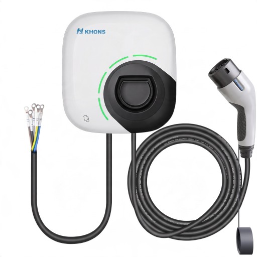 Ladegerät für Elektroautos Wand-Wallbox Typ 2 11 kW 16 A 3-phasig WiFi Bluetooth und RFID Kabel 5 m 23 x 21,5 x 7 cm Weiß-Schwarz