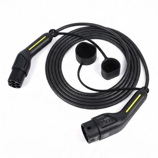 Lade kabel für Elektroautos Typ 2 auf Typ 2 22 kW 32 A 3-phasig Länge 10 m Fluoreszierender Streifen Schwarz Für Wallbox und öffentliche Stationen
