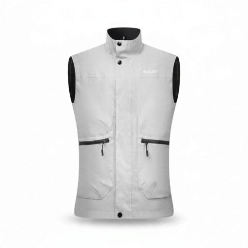 Men's Sleeveless Cycling Gilet Reflective Material Zip with Placket and Press Studs Two Zip Pockets Stand-Up Collar Polyester Grey