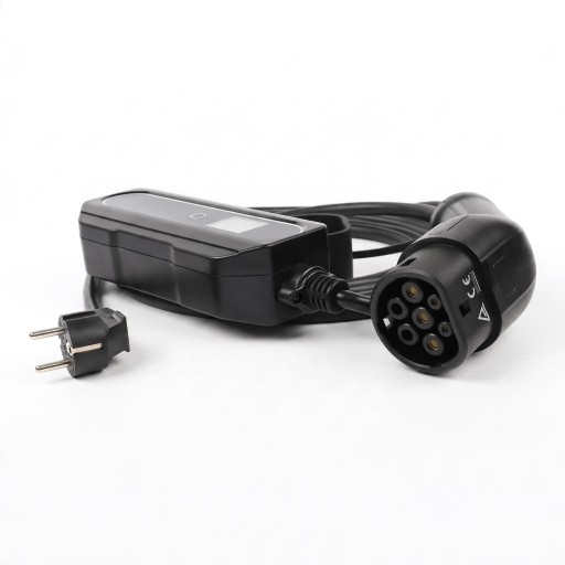 Tragbare Ladestation für Elektroautos Typ 2 Stecker Schuko 3,6 kW 6 bis 16 A Kabel 5 m LCD-Display IP66 Schwarz Für normale Steckdose