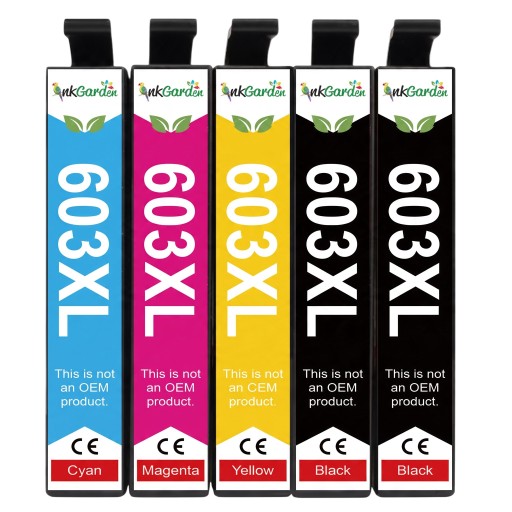 Inkoustové kazety 603XL Pro Epson Expression Home XP-2100 XP-3100 XP-4100 Sada 5 ks 2x Černá 14 ml a Modrá magenta i žlutá 13,5 ml