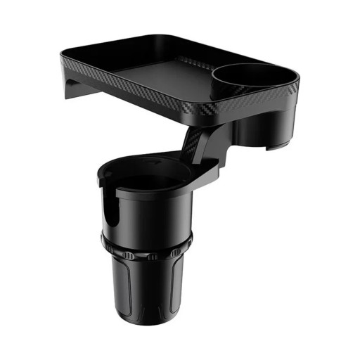 Rozšiřovač držáku nápojů do auta se stolkem 23 x 14,5 cm výška 13,8 cm otočný o 360° s otvorem na kelímek ABS černý tác na jídlo