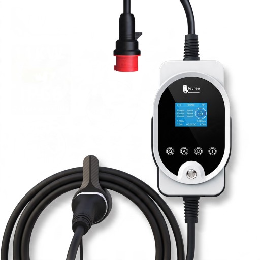Tragbare Ladestation für Elektrofahrzeuge Typ 2 11 kW 16 A 3-phasig WiFi-App Kabel 5 m Stecker CEE IP66 Weiß-Schwarz Wandmontage möglich