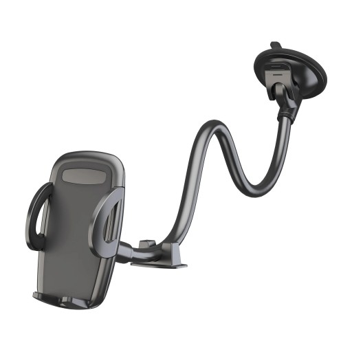 Držák na telefon do auta s přísavkou Ohebný husí krk 30 cm Rameno ze slitiny 21 cm Otočný o 360° Černý Na čelní sklo i palubní desku