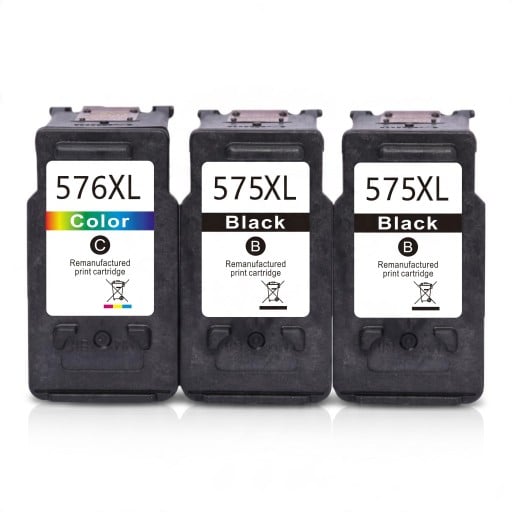 Repasované inkoustové kazety PG-575XL a CL-576XL Pro Canon PIXMA TS3550i TS3551i TR4750i TR4751i Sada 3 ks 18 ml 2x Černá a tříbarevná