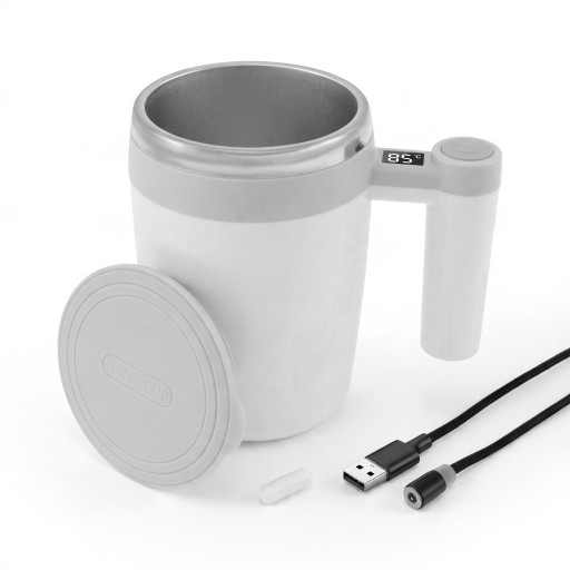 Cana autoamestecătoare 8,5 x 14,8 cm pentru 400 ml din oțel inoxidabil cu afișaj de temperatură și încărcare magnetică pentru cafea și lapte
