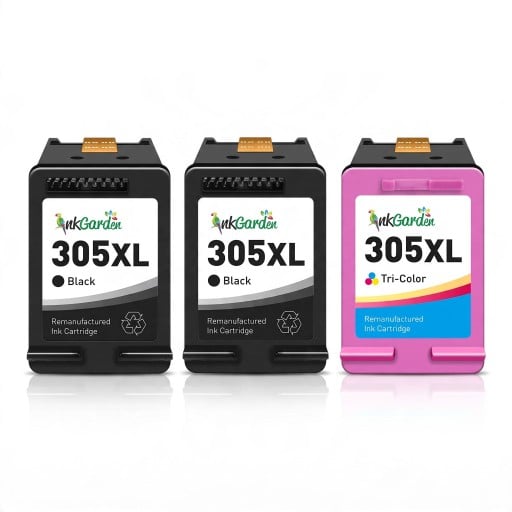 Repasované inkoustové kazety 305XL Pro HP DeskJet Plus 4120 4122 4130 4140 4152 Sada 3 ks 2x Černá 20 ml a Tříbarevná 18 ml