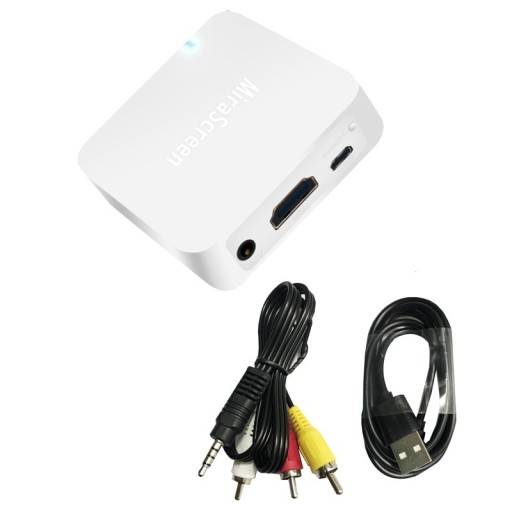 Trådlös adapter för att spegla telefonens skärm på TV:n Anslutning via HDMI eller AV Användning även med monitor och projektor Vit