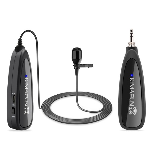 Trådlös lavaliermikrofon med sändare och mottagare Kondensatormikrofon riktad Överföring 2,4 GHz Jack 3,5 mm USB-adapter till 2x jack 3,5 mm