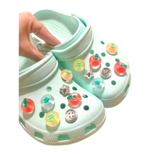 14 db kiegészítő crocsyhoz 3D gyümölcs minták gombok és csillagok műanyag díszek lábbelikhez lyukak díszítésére